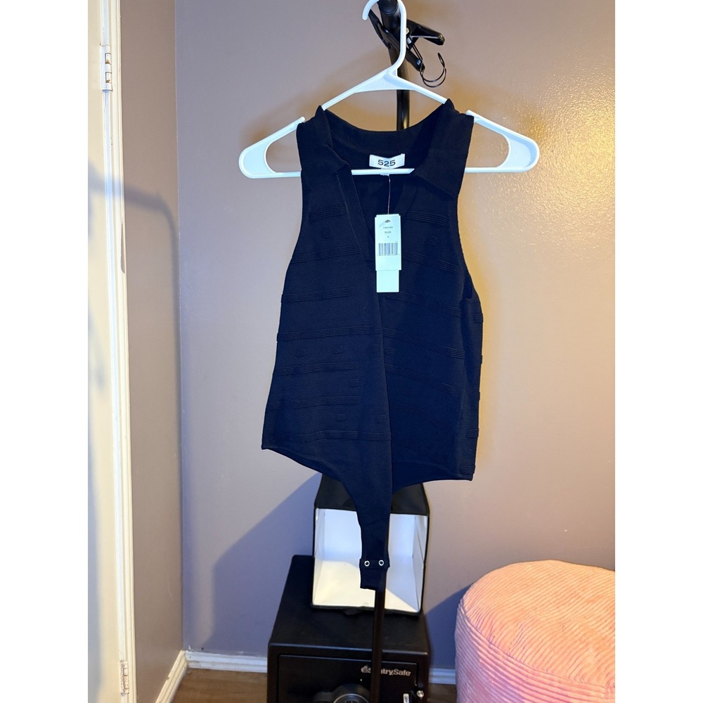 525 Black Knit Bodysuit Sleeveless V-Neck Womens Size‎ XS NWT